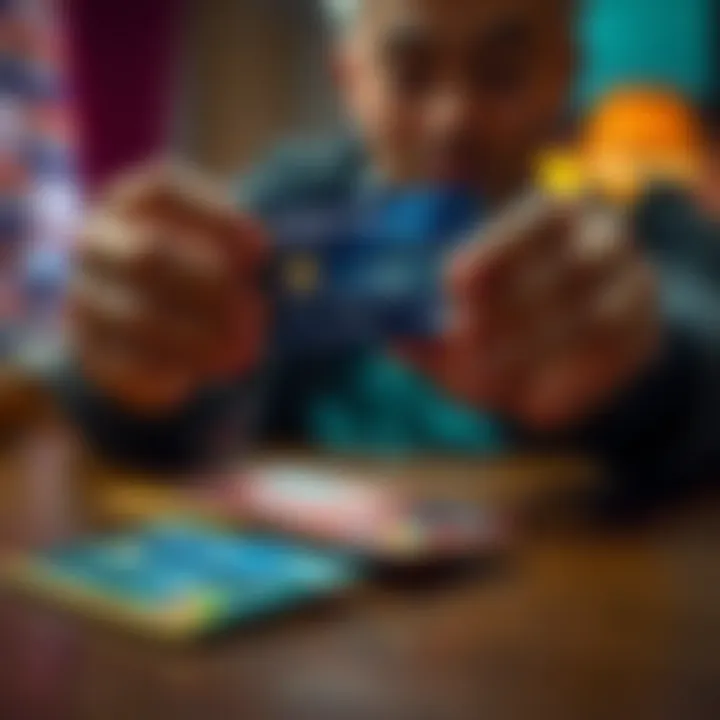 A person holding a premium credit card, looking at it with interest, while an old standard card sits discarded on a table.