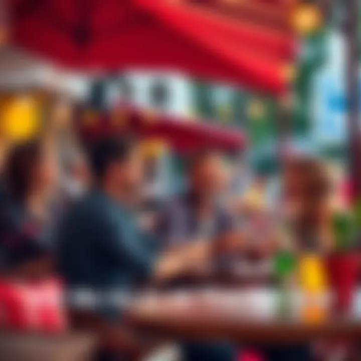 Group of people discussing price predictions with excitement at an outdoor café
