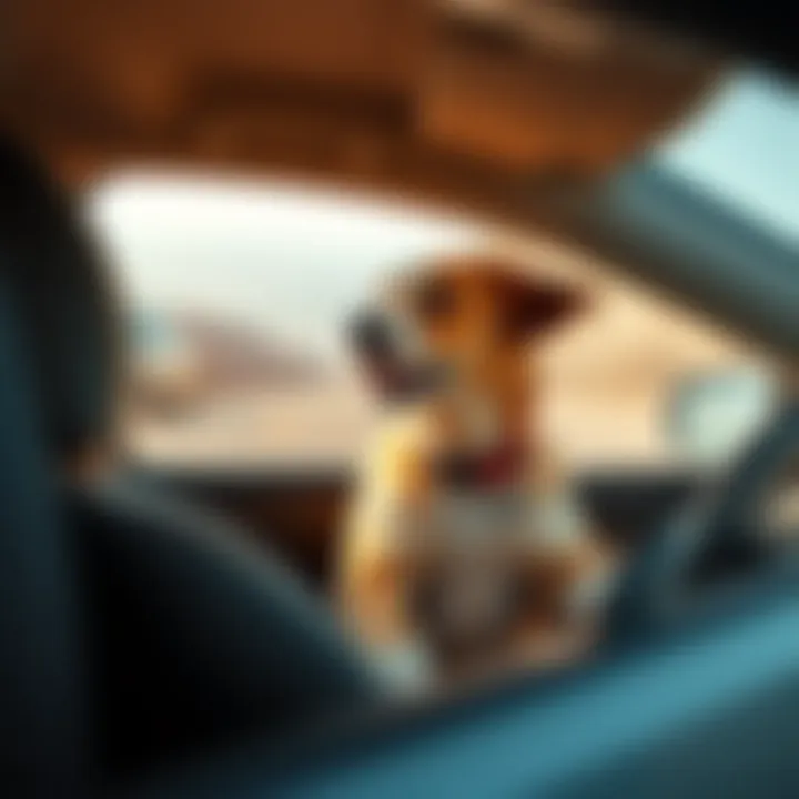 Puppy in a car during a road trip A happy puppy sitting in the passenger seat of a car, looking out the window during a long drive for Thanksgiving.