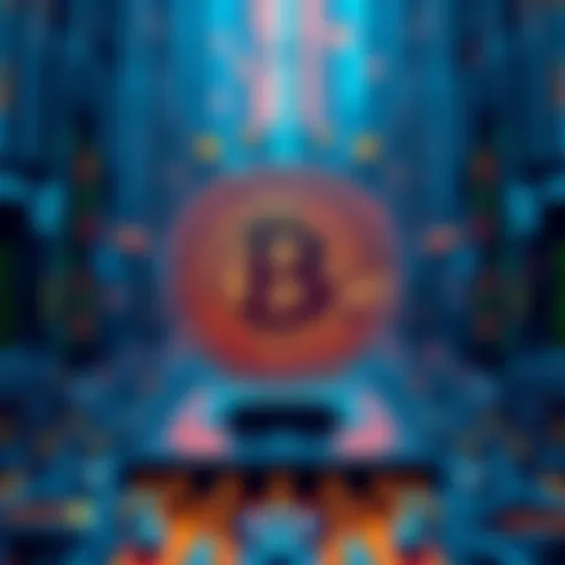 A visualization showing a quantum computer with a digital Bitcoin symbol, highlighting the risk to cryptocurrency security.