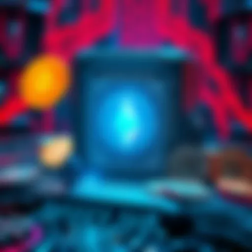 Quantum Computer Threat to Cryptocurrency A visual representation of a quantum computer and various cryptocurrencies like Bitcoin and Ethereum, showing the potential risk to digital currencies.