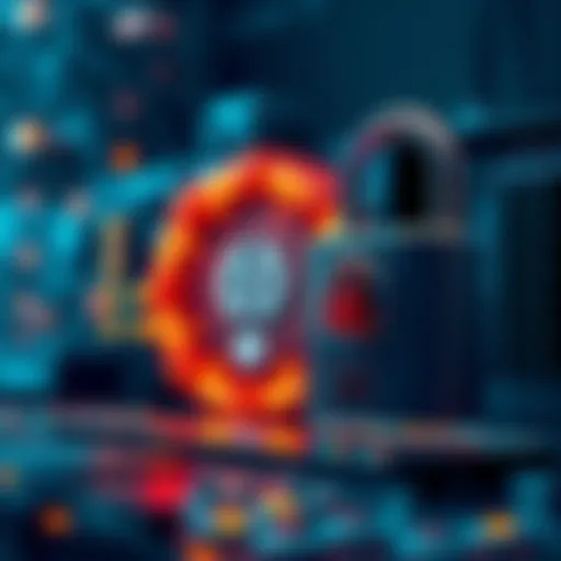 A quantum computer alongside an encryption lock, symbolizing the potential threat to current encryption methods in cryptocurrency.