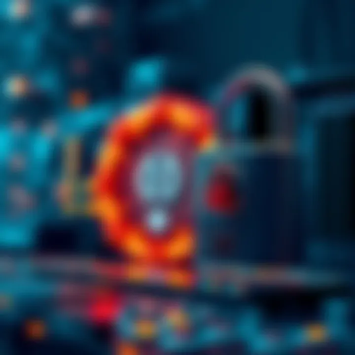 A quantum computer alongside an encryption lock, symbolizing the potential threat to current encryption methods in cryptocurrency.