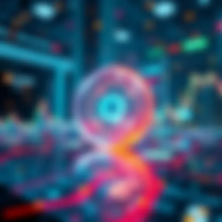 Quantum computing in finance Illustration of quantum computing technology impacting the financial sector, with graphs and currency symbols