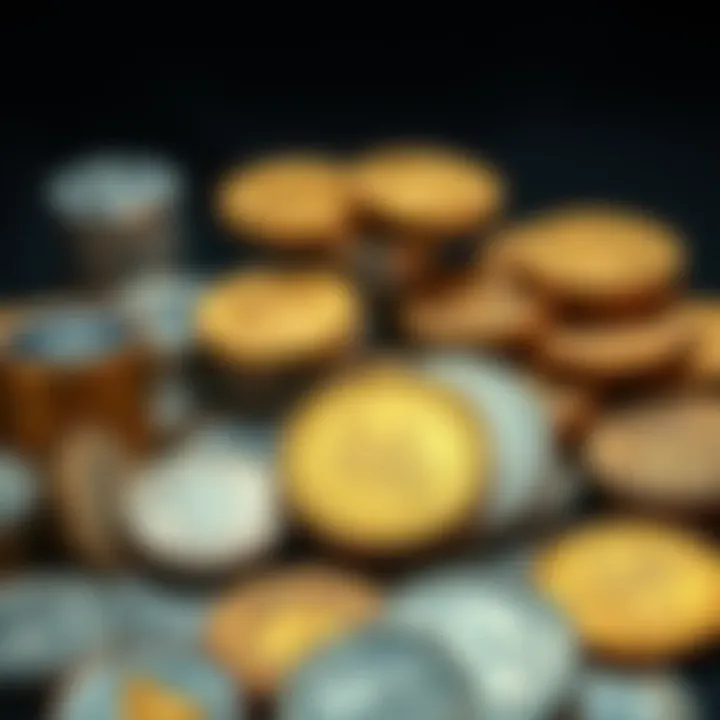 A collection of rare gold and silver coins including Morgans and Sovereigns displayed for sale at discounted prices
