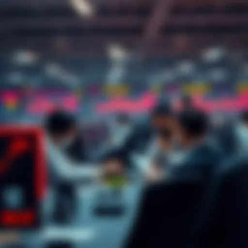 RaveDAO office workers discussing trading activities in response to Binance and Bitget scrutiny