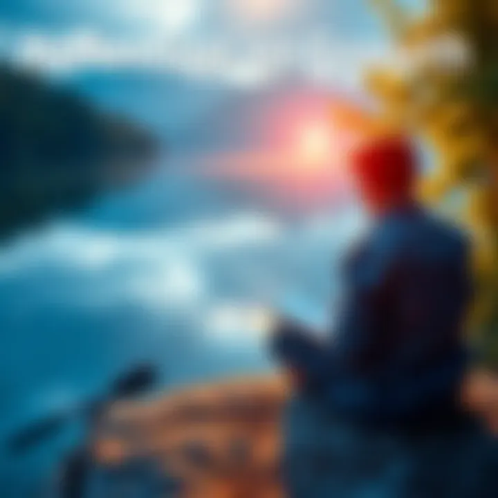 Reflection on Growth A person sitting by a lakeside, journaling and reflecting on their week, surrounded by nature.