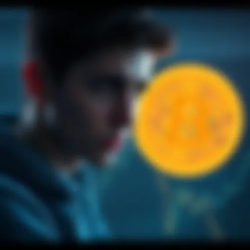 A young person reflecting on missed investment opportunities, with a Bitcoin symbol in the background representing cryptocurrency.