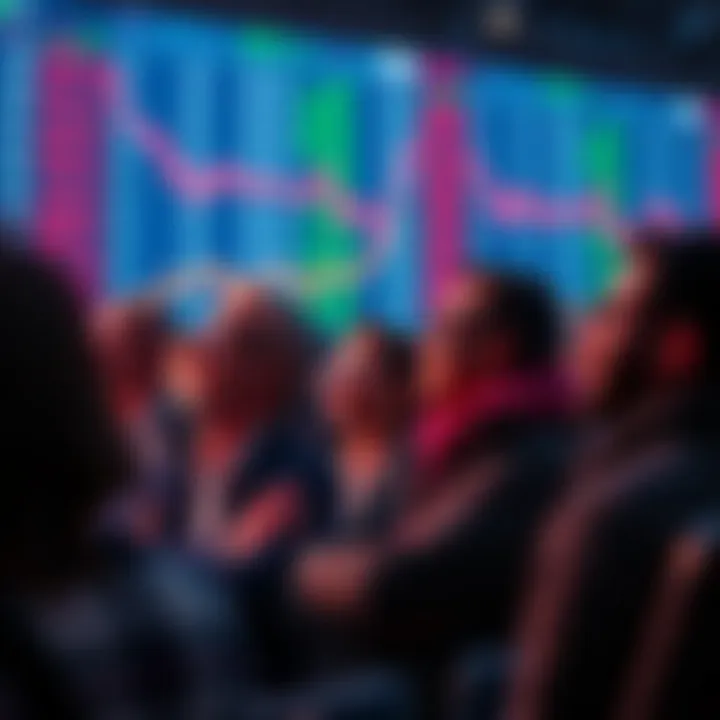 Group of retail investors eagerly watching stock price charts during a bear market, excited about potential buying opportunities.