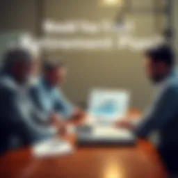 A group of people discussing retirement strategies at a table with charts and documents.