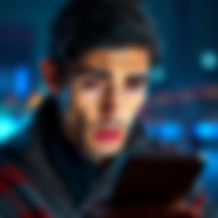 A worried non-EU citizen looking at a smartphone screen displaying Revolut app with account restrictions message