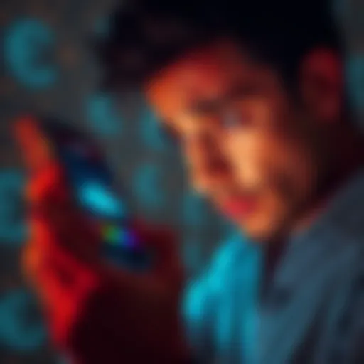 A worried person looking at a smartphone showing the Revolut app, with a background of currency icons signifying banking issues.