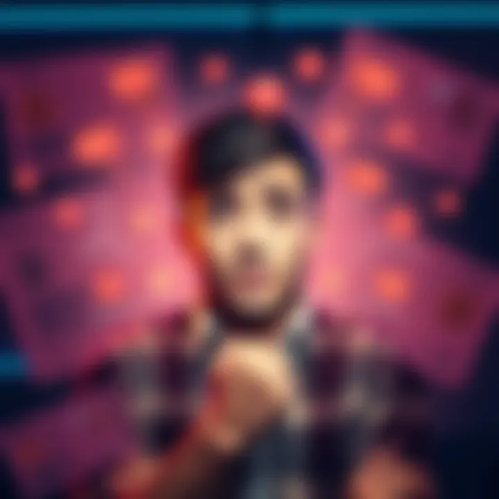 A user expressing dissatisfaction with Revolut's reward system, depicting a confused individual surrounded by unclear promotional terms and customer service resources.