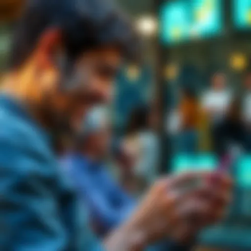 A satisfied person using their phone to manage finances with Revolut app, showing fast transfers and smooth banking experience.