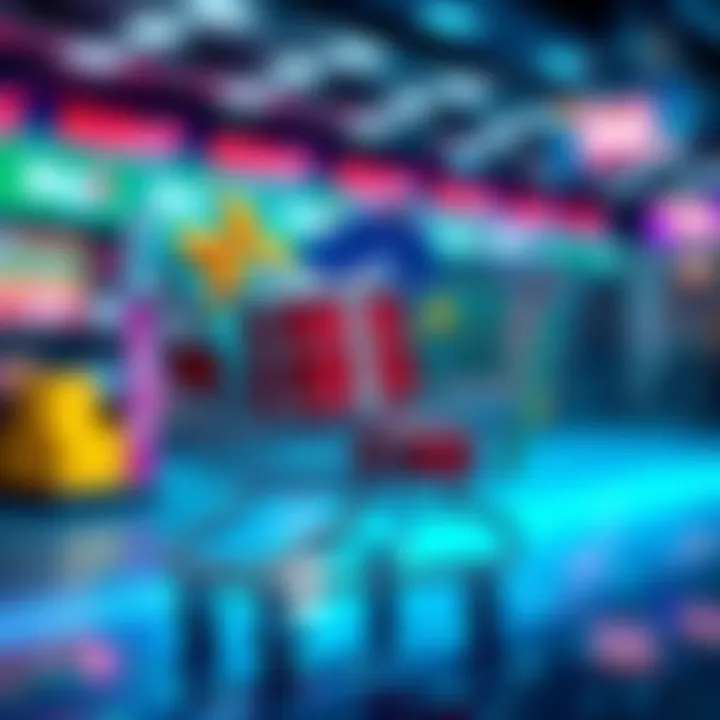 Illustration showing a shopping cart filled with gift cards and RevPoints, highlighting the concept of purchasing points for rewards.