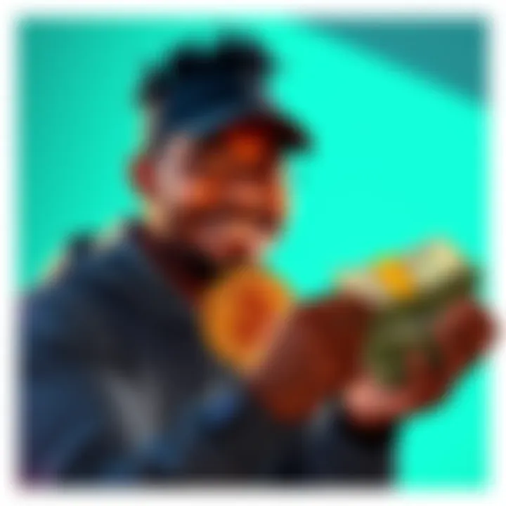 A smiling person with stacks of cash and Buttcoin in hand, symbolizing newfound wealth from cryptocurrency investment