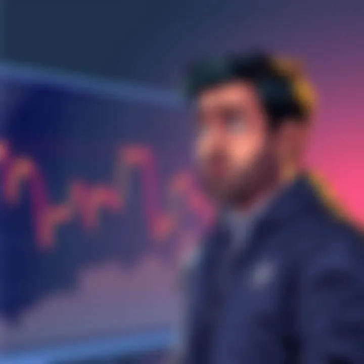 An illustration showing Richard looking worried while looking at a falling Ethereum chart, symbolizing his investment loss.