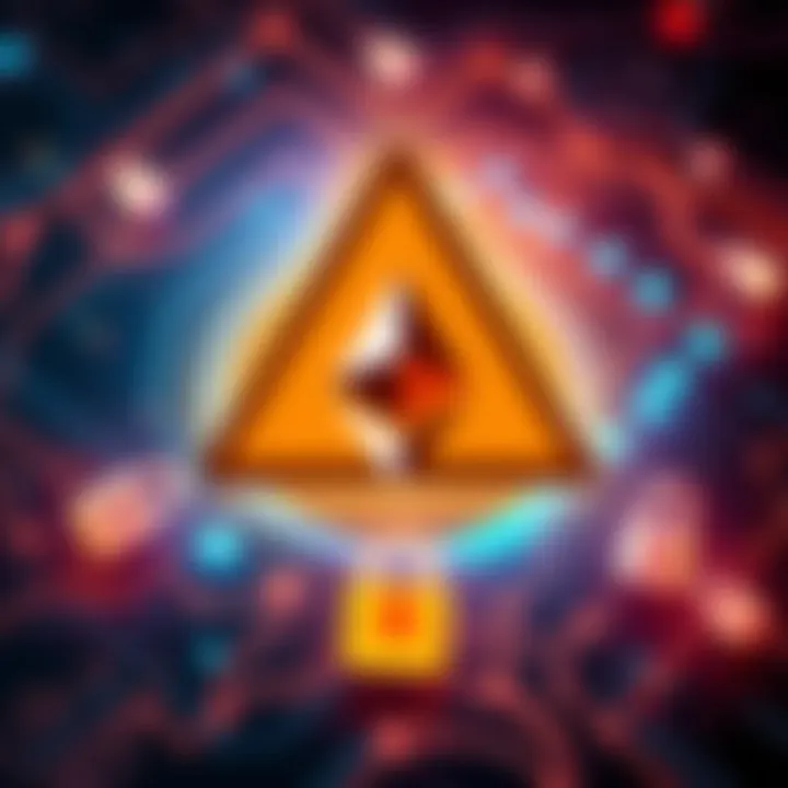 A warning symbol overlays a graphic representation of Ethereum Layer 2 blockchains like Blast and Optimism, showing a central wallet with multiple locks, indicating potential security threats,