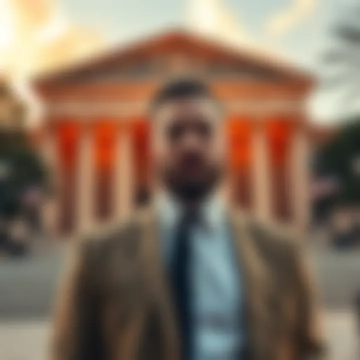 Roger Ver, also known as 'Bitcoin Jesus', standing in front of a courthouse with a confident expression after settling his tax case with the U.S. government.