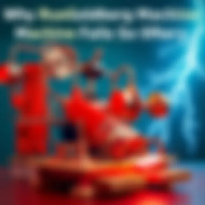 A complex Rube Goldberg machine made of various household items, experiencing a failure as a component falls over, with a lightning bolt in the background.