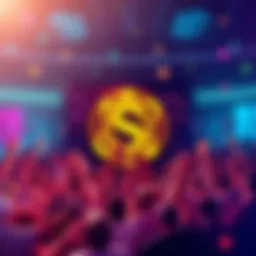 Illustration of a new cryptocurrency token called SAIKO INU with a vibrant community gathering around it, showcasing excitement and enthusiasm in the crypto market