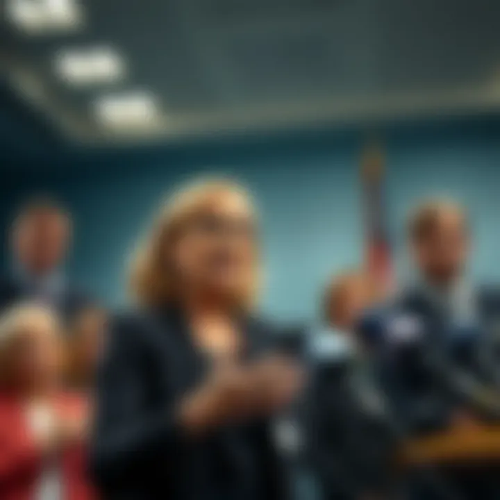 Sam Bankman-Fried's mother speaks at a press conference Sam Bankman-Fried's mother expressing her views on the legal case against her son during a press conference setting
