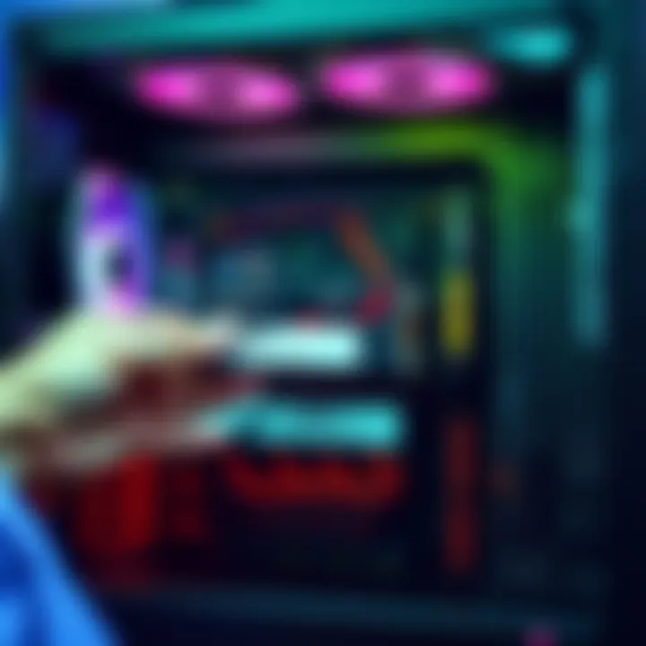 A person replacing a SATA drive with an NVMe drive in a computer case, showing the difference in size and connection type