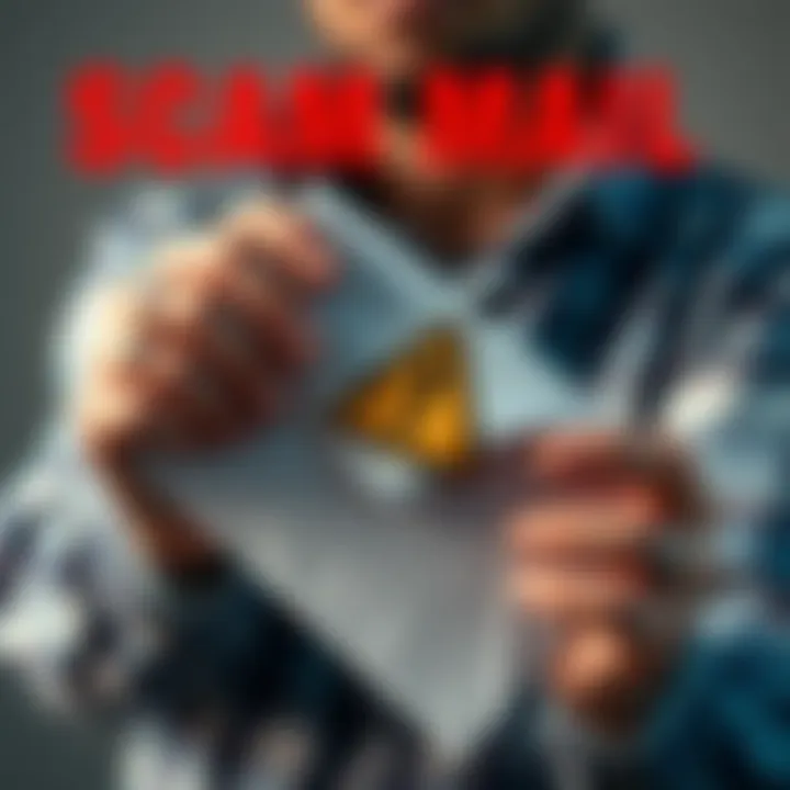 A person holding a suspicious letter marked with a warning symbol
