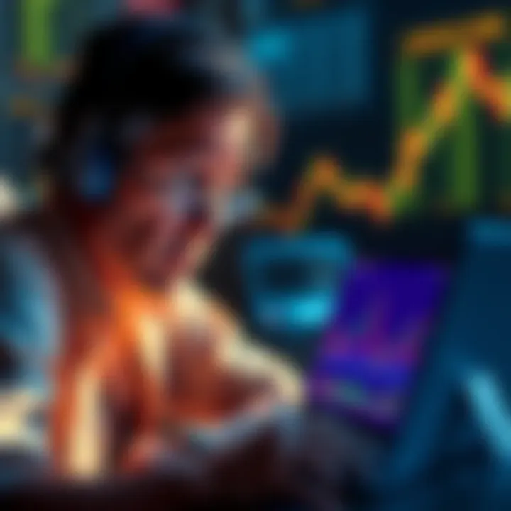 Scammed Investor Warning A worried investor looks at their financial losses while studying cryptocurrency charts on a laptop