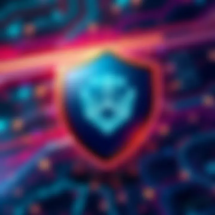 Secure blockchain symbol A shield representing security with a background of digital blockchain patterns, emphasizing Cardano's resilience against hacks.