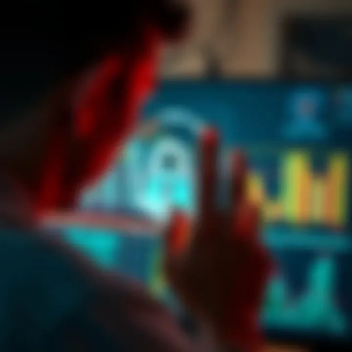 A person examining a digital lock on a computer screen representing security in cryptocurrency exchanges