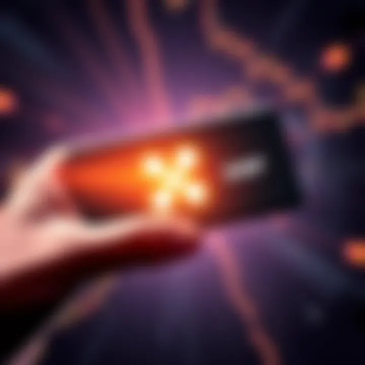 A hand holding a sleek hardware wallet with a bright XRP logo, symbolizing safe cryptocurrency storage.