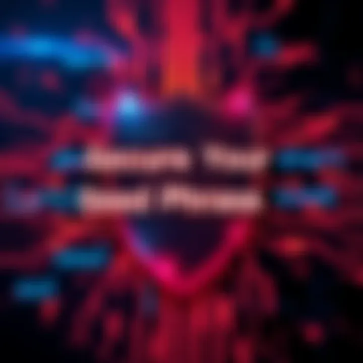 A digital illustration showing a seed phrase with words rearranged and highlighted for security, featuring a shield to represent protection against theft.