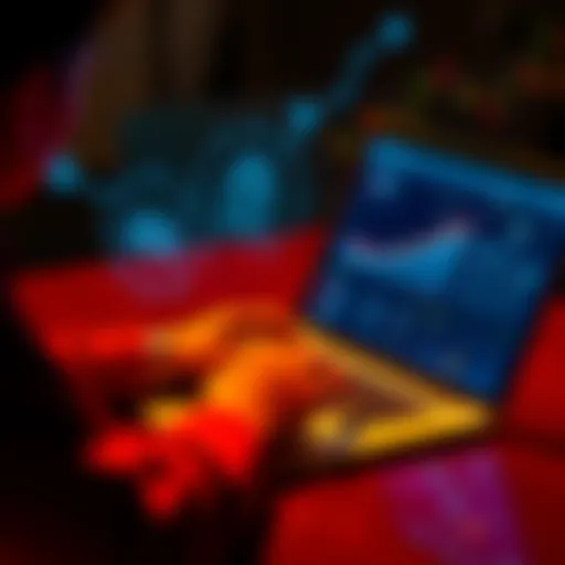 A person managing digital assets on a laptop, with graphs and security icons visible on the screen.