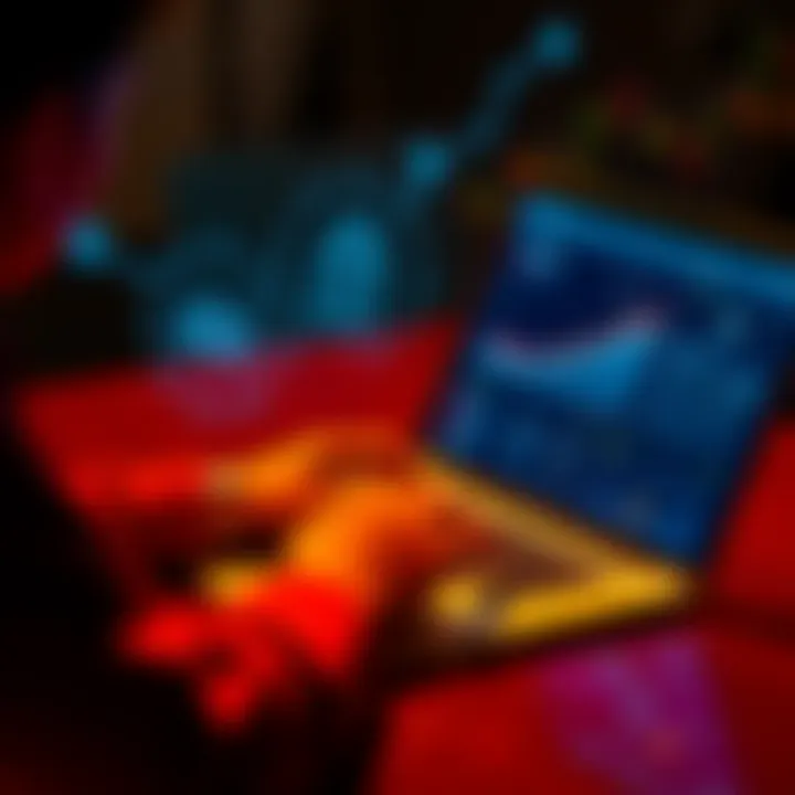 A person managing digital assets on a laptop, with graphs and security icons visible on the screen.