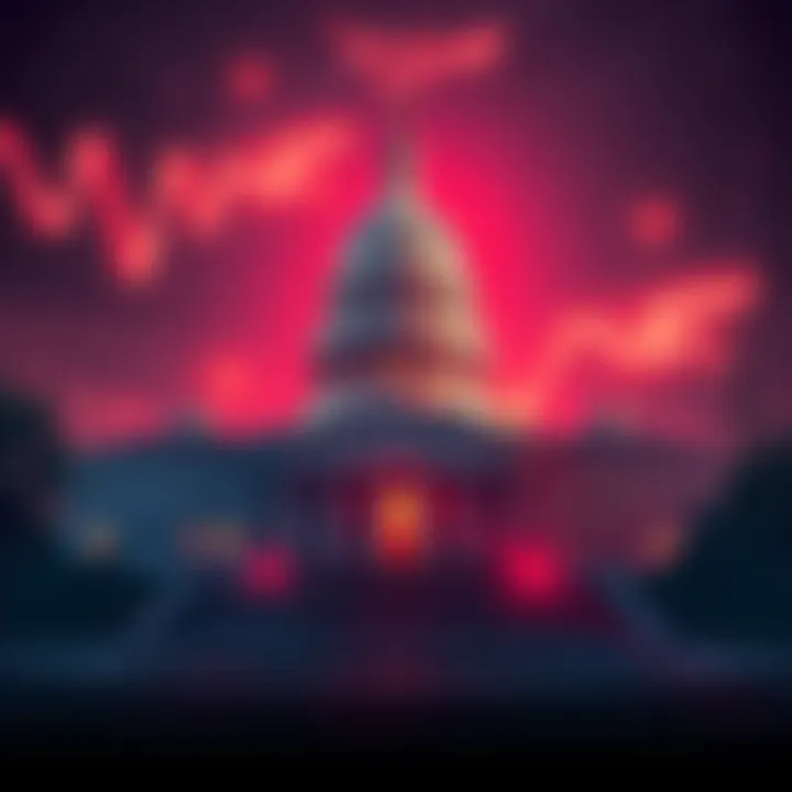 A symbolic representation of the US Senate voting on cryptocurrency regulation, featuring the Capitol building and digital finance imagery.