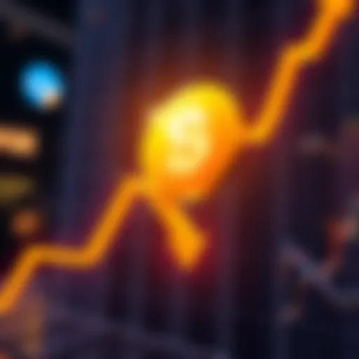 SHIB token logo prominently displayed with a downward trending D0GE logo in the background, symbolizing SHIB's rise in popularity.