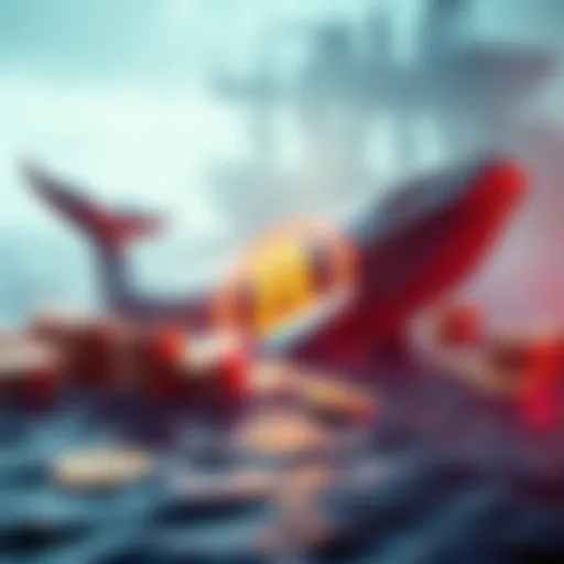 A graphic showing a large whale symbol alongside stacks of cryptocurrency tokens to represent a SHIB whale releasing 400 billion tokens into the market.