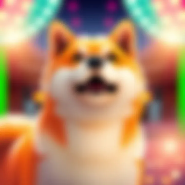 Shiba Inu dog logo representing the cryptocurrency, with a bright background illustrating its rise in popularity.