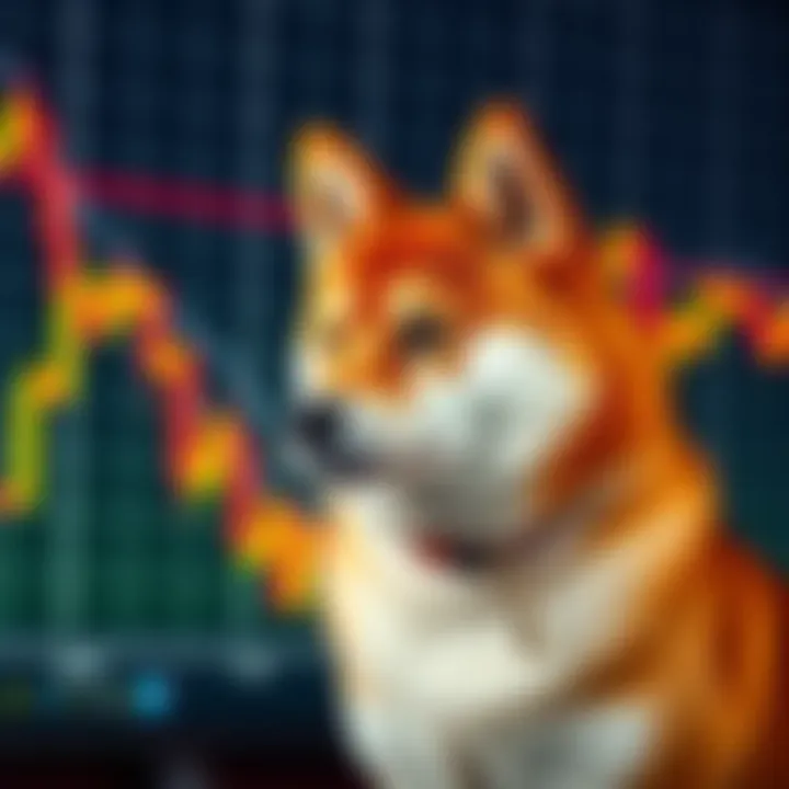 A Shiba Inu dog in front of a rising stock chart, symbolizing potential price increase.
