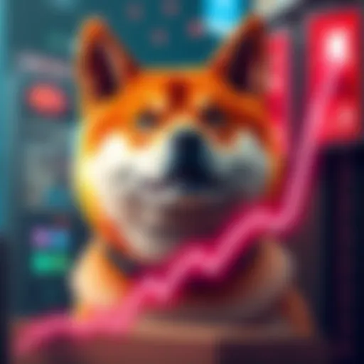 A graphic showing the Shiba Inu dog with a rising graph, symbolizing the surge in cryptocurrency value.