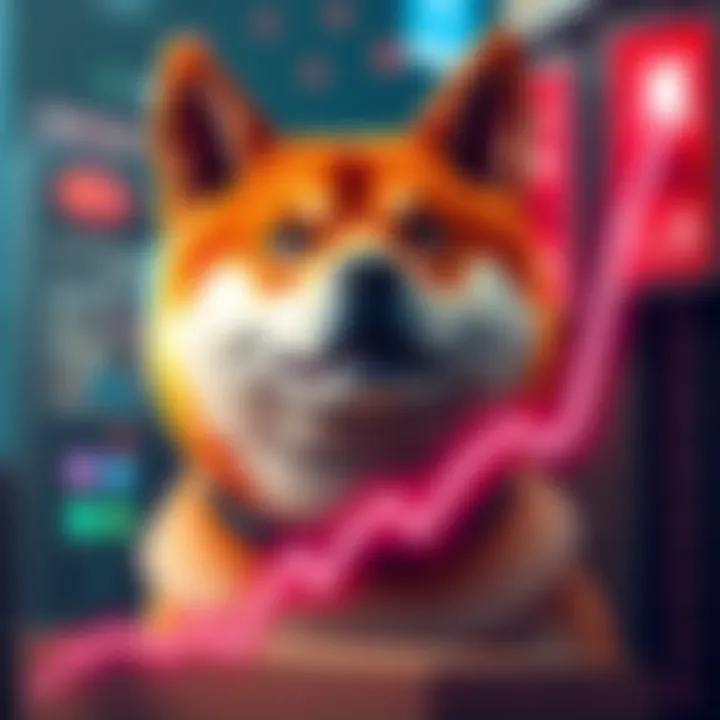 A graphic showing the Shiba Inu dog with a rising graph, symbolizing the surge in cryptocurrency value.
