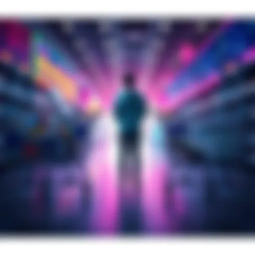 A person standing between two shopping carts, one filled with small items and the other empty, contemplating their spending decision