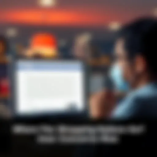 A worried person looking at a computer screen showing a blank shopping page