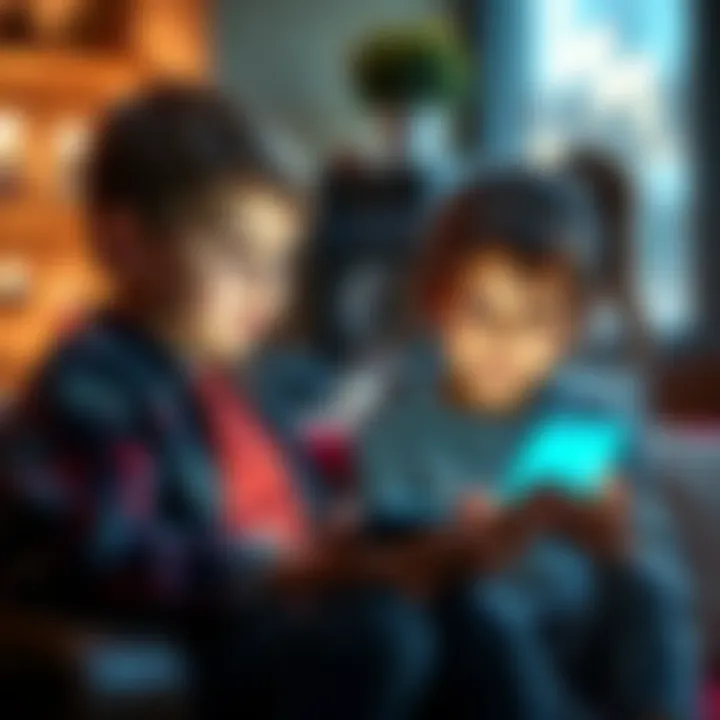 Two siblings discussing app accounts A boy and girl talking about opening separate accounts on a mobile app, showing concern and curiosity about the rules.