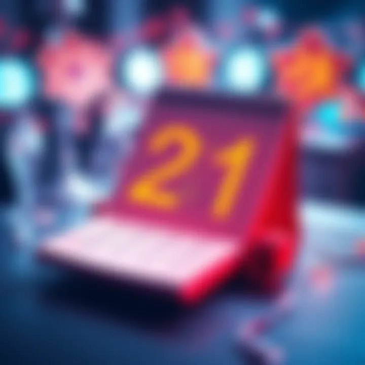 A visual representation of the significance of the date 21 through cultural and numerological symbols, including a calendar page turned to the date.