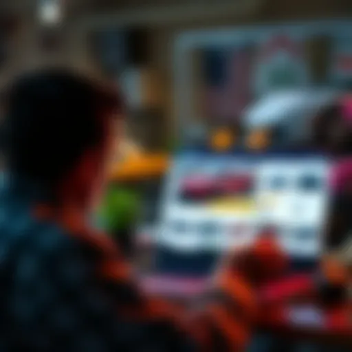 A person quietly bidding at an auction on Bring a Trailer, with a laptop and car images visible in the background.