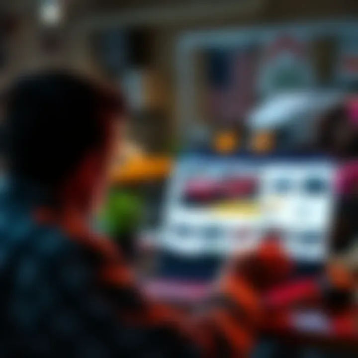 A person quietly bidding at an auction on Bring a Trailer, with a laptop and car images visible in the background.