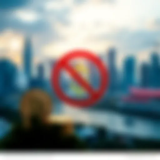 A graphic showing stablecoins with a prohibition symbol and a cash symbol indicating payment only. Background includes a skyline of Singapore's financial district.