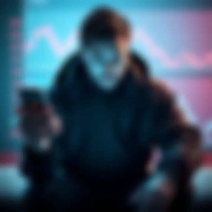 A person looks at a graph of Bitcoin prices, showing fluctuations, while holding a digital wallet on their phone, contemplating their investment decisions.